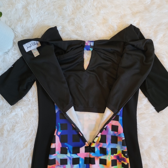 Joseph Ribkoff Size 8 Black Patterned Sheath Bodycon Dress Black Multi Coloured - Picture 12 of 12